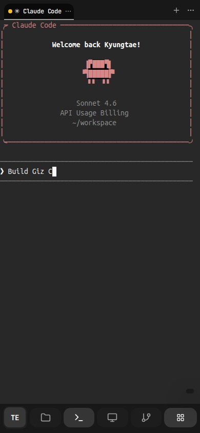 Claude Code running in the Giz Computer mobile terminal