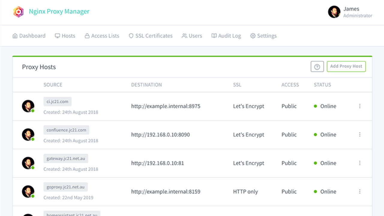 Nginx Proxy Manager screenshot