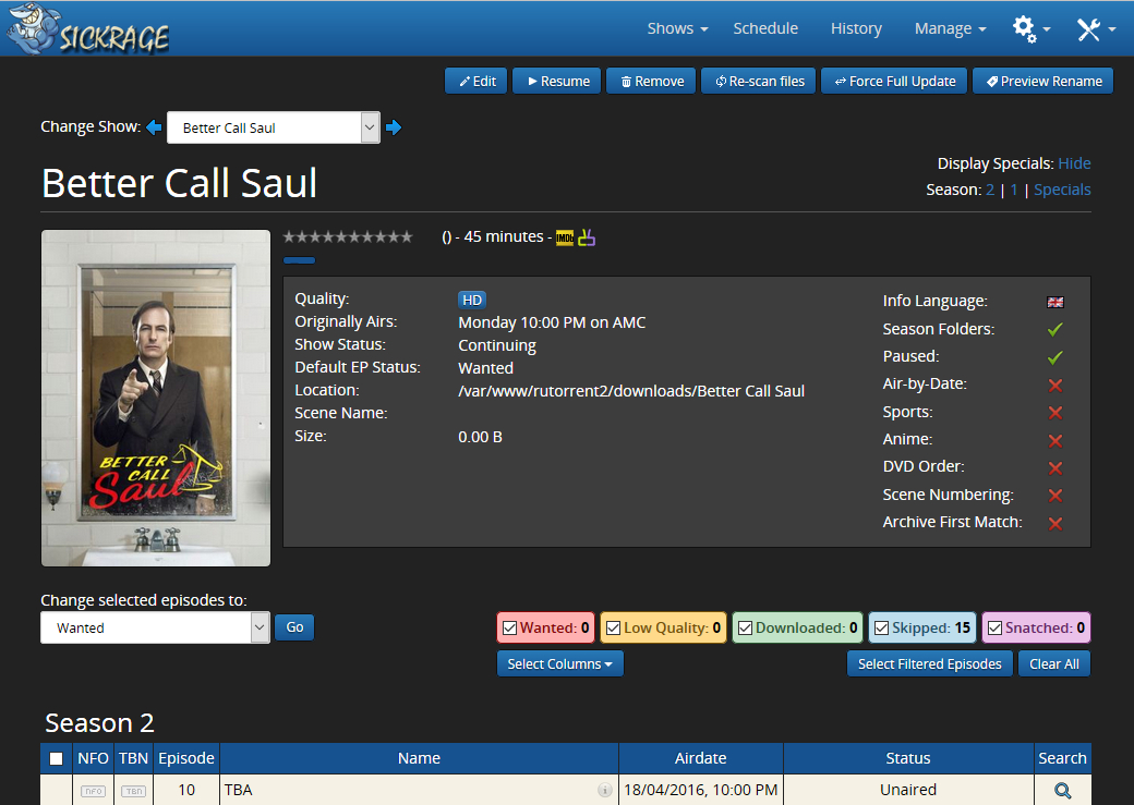 Sickchill screenshot